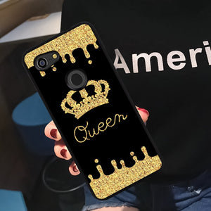 Phone Case Compatible with Google Pixel 3 Lite Queen Golden Crown Luxury Elegant Square Protective Metal Decoration Corner