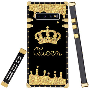 Phone Case Compatible with Samsung Galaxy S10+ Queen Golden Crown Luxury Elegant Square Protective Metal Decoration Corner
