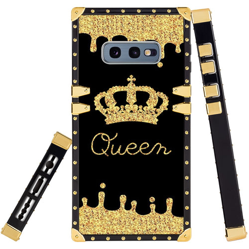 Phone Case Compatible with Samsung Galaxy S10e Queen Golden Crown Luxury Elegant Square Protective Metal Decoration Corner