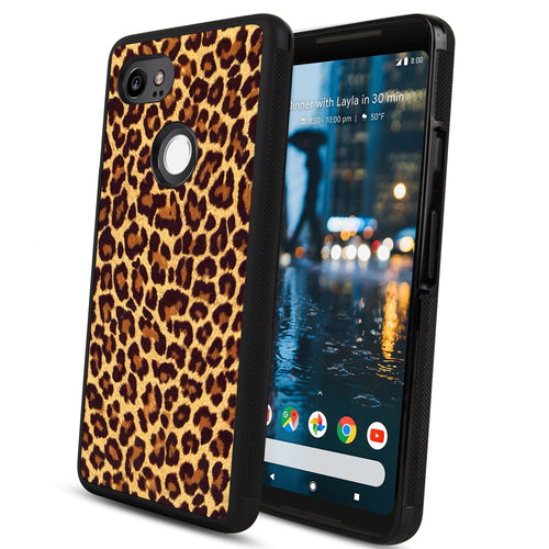 Phone Case Compatible with Google Pixel 2 XL Leopard Print Luxury Elegant Square Protective Metal Decoration Corner