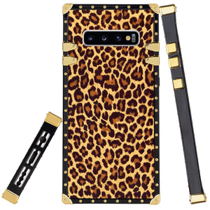 Phone Case Compatible with Samsung Galaxy S10+ Leopard Print Luxury Elegant Square Protective Metal Decoration Corner
