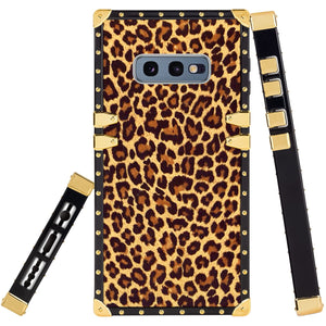 Phone Case Compatible with Samsung Galaxy S10e Leopard Print Luxury Elegant Square Protective Metal Decoration Corner
