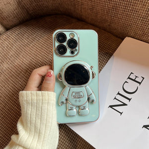 Electroplated astronaut folding stand case For iphone 11 12 13 14 Pro Max x xr xs max 7 8plus Glass Camera protector film cover