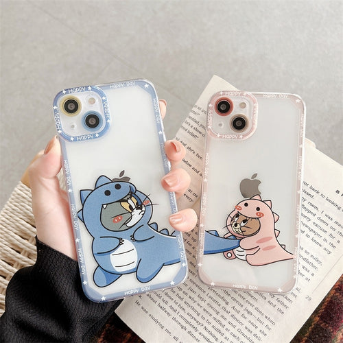 Chasing Dinosaurs Pattern Couple Mobile Phone Case For iphone 11/12/13/14 Pro ProMax XS X XR XSMAX 7 8 Plus SE 2022 Cases Cover