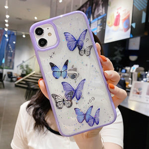 Bling Glitter Butterfly Phone Case For iPhone 11 Pro Max XR X XS Max 7 8 Plus SE 2020 Clear Transparent Soft Silicone Cover Capa
