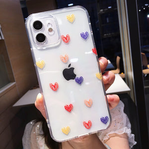 Cute Cartoon Love Heart Clear Phone Case For iPhone 12 Pro Max 11 X XR XS 7 8 Plus Mini SE2020 Transparent Soft Shockproof Cover