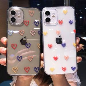 Cute Cartoon Love Heart Clear Phone Case For iPhone 12 Pro Max 11 X XR XS 7 8 Plus Mini SE2020 Transparent Soft Shockproof Cover