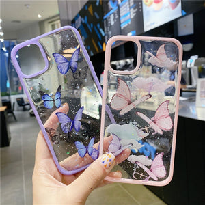 Cartoon Clear Glitter Butterfly Soft Shockproof Phone Case For iPhone 14 12 13 11 Pro Max XS Max XR X 6s 7 8 Plus SE Cute Shell