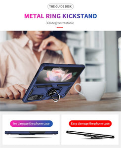 For Samsung Galaxy Z Fold 3 Case Shockproof Armor Magnet Ring Holder Stand Bracket Back Cover For Galaxy Z Fold 4 5G Cases