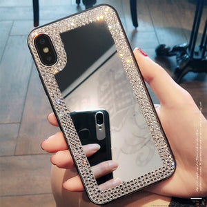 Mirror Rhineston Phone Case For Samsung Note20 M51 S10 A51 A71 A41 A21S A10 A30 A40 A50 A70 Note 20 Cover Diamond MakeUp Fundas