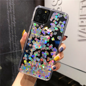 Glitter Love Heart Sequins Quicksand Phone Case For iPhone 12 11Pro Max XR XS Max X 8 7 6S Plus Dynamic Liquid Case For 11 11Pro