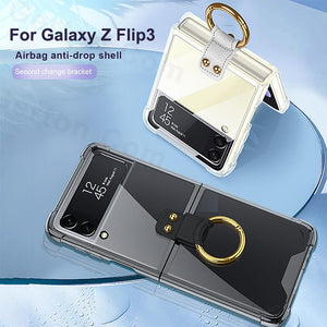 For Samsung Galaxy Z Flip 3 4 Case Transparent Bumper Silicone TPU Cover For Samsung Z Flip 3 4 Z Flip3 ZFlip3 Coque With Hook