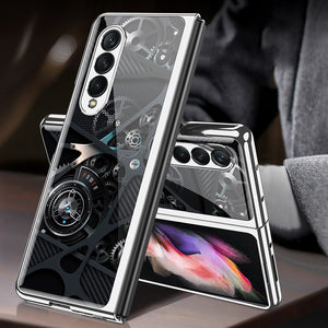 Luxury Tempered Glass Case for Samsung Galaxy Z Fold 4 Fold 3 5G Case Plating Plastic Frame Hard Glass Cover for Z Fold4 Fold3