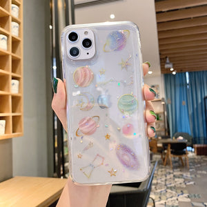 Bling Glitter Planet Case for iPhone 14 13 12 11 Pro XS Max XR X 6 6S 7 8 Plus SE 2020 Soft Silicone Cover Universe Moon Stars Phone Case