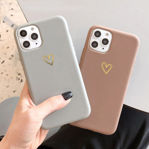 LOVECOM Plating Heart Phone Case For iPhone 14 13 12 11 Pro Max XR XS Max 7 8 Plus X Candy Color Simple Soft Silicon Back Cover