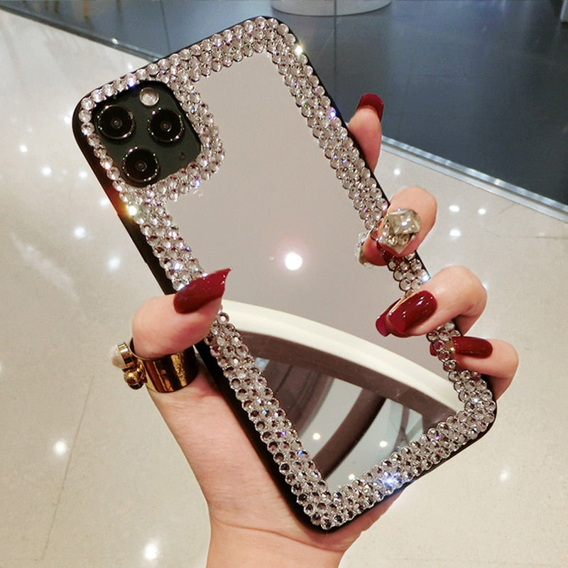 Mirror Rhineston Phone Case For Samsung Note20 M51 S10 A51 A71 A41 A21S A10 A30 A40 A50 A70 Note 20 Cover Diamond MakeUp Fundas