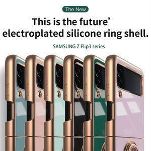 Samsung Z Flip 4 3 Case Plating Magnetic Ring Holder Phone Case For Galaxy Z Flip 4 3 5G Shockproof TPU Stand Back Cover