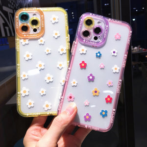 Fashion Colorful Flowers Daisy Clear Phone Case For iPhone 13 Pro Max 12 11 X XS XR 7 8 Plus SE 2020 Cute Transparent Soft Cover