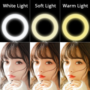 Dimmable LED Selfie Ring Light Camera Phone USB ring lamp Photography Fill Light with Phone Holder Stand For Makeup Live Stream