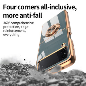 Samsung Z Flip 4 3 Case Plating Magnetic Ring Holder Phone Case For Galaxy Z Flip 4 3 5G Shockproof TPU Stand Back Cover