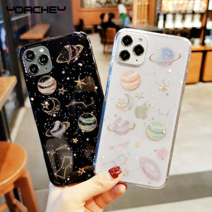 Bling Glitter Planet Case for iPhone 11 Pro XS Max XR X 6 6S 7 8 Plus SE 2020 Soft Silicone Cover Universe Moon Stars Phone Case