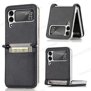 Leather Card Slot Phone Case for Samsung Z Flip 3 Hard PC Protective Cover For Galaxy Z Flip3 5G SM-F711B Ultra Slim Phone Case