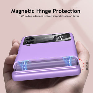 Case for Samsung Galaxy Z Flip 3 4 Magnetic Hinge Full Protection Cover Camera Glass Hard Plastic Back Ring Case With Touch Pen