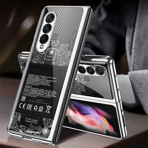 Luxury Tempered Glass Case for Samsung Galaxy Z Fold 4 Fold 3 5G Case Plating Plastic Frame Hard Glass Cover for Z Fold4 Fold3