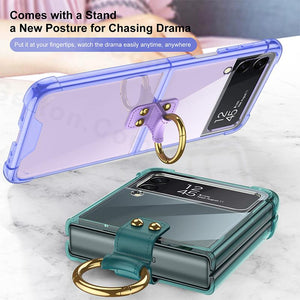 For Samsung Galaxy Z Flip 3 4 Case Transparent Bumper Silicone TPU Cover For Samsung Z Flip 3 4 Z Flip3 ZFlip3 Coque With Hook