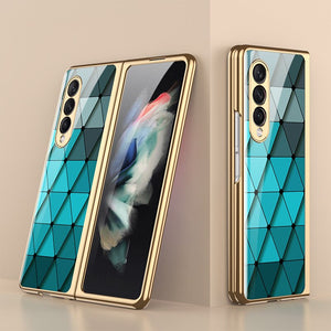 Luxury Tempered Glass Case for Samsung Galaxy Z Fold 4 Fold 3 5G Case Plating Plastic Frame Hard Glass Cover for Z Fold4 Fold3