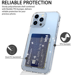 Fit iPhone Pro 13 6.1 Crystal Glitter Crystal Clear Card Holder Slim Fit Protective Shockproof Wallet Case For iPhone 13 Pro MAX