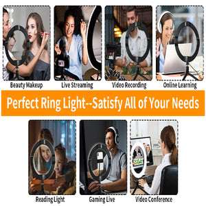 New Selfie Ring Light, 10” Ring Light with Tripod Stand &amp; Cell Phone Holder for Live Stream, Makeup, Dimmable Desktop LED Circle