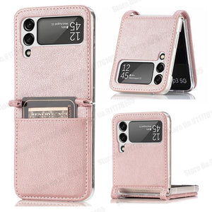Leather Card Slot Phone Case for Samsung Z Flip 3 Hard PC Protective Cover For Galaxy Z Flip3 5G SM-F711B Ultra Slim Phone Case