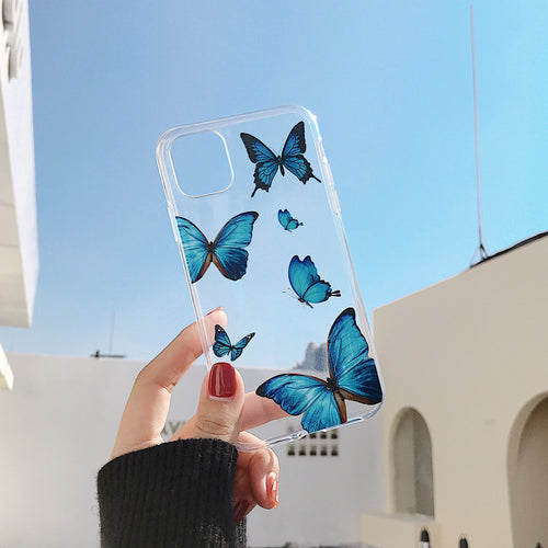 Cute butterfly blue phone case for iphone 14 11 13 12 Pro Max Mini 7 8 Plus case soft silicone for iphone XR XS MAX case covers