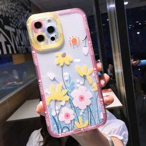 Fashion Colorful Flowers Daisy Clear Phone Case For iPhone 13 Pro Max 12 11 X XS XR 7 8 Plus SE 2020 Cute Transparent Soft Cover