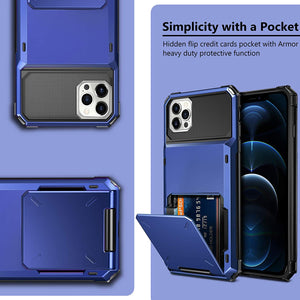 For iPhone 14 13 Pro Max 13 Mini iPhone 13 Pro 2021 Card Slots Wallet Case Cover Slide Armor Wallet Card Slots Holder for iPhone 13