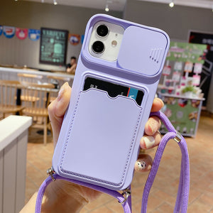 Slide Camera Lens Protection Phone Case for iPhone 13 12 11 Pro XS Max XR X 8 Plus Lanyard Necklace Cord Rope Card Pocket Cover