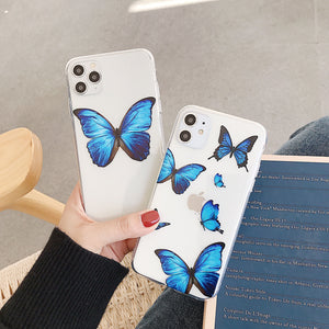 Cute butterfly blue phone case for iphone 14 11 13 12 Pro Max Mini 7 8 Plus case soft silicone for iphone XR XS MAX case covers