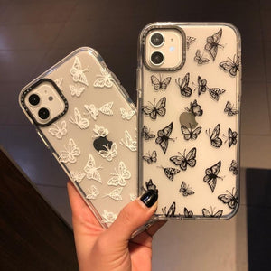 Beauty White Black Butterfly Phone Case For iphone 11 Pro XR XS Max X Soft Clear TPU Back Cover For iphone 7 8 plus Couples Case