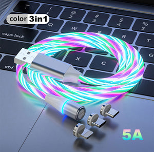 3In1 Magnetic Current Luminous Lighting Charging Mobile Phone Cable Cable for Iphone 13 Micro USB Type C Fast Charger Cable