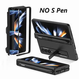 Case for Samsung Galaxy Z Fold 4 3 2 Magnetic Adsorption Hinge Protection Phone Cover Kickstand Hard Plastic S Pen Slot Case