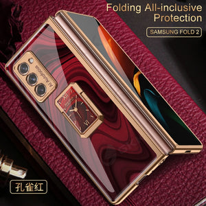Luxury Plating Tempered Glass Case For Samsung Galaxy Z Fold 2 3 Case With Ring Stand Protection Cover For Galaxy Z Fold 2 3
