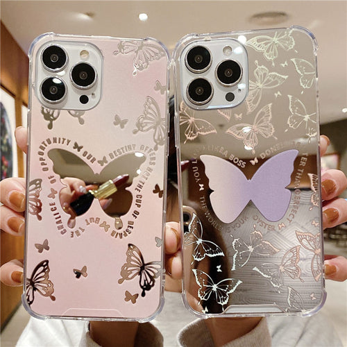 Makeup Mirror Butterfly Phone Case For iPhone 13 12 11 Pro Max XS Max XR X 7 8 Plus 13 Pro Shockproof Bumper Soft Silicone Cover