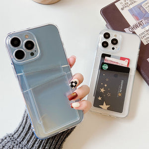 Clear Card Bag Phone Case For iPhone 11 12 13 Pro Max Mini XR XS Max X 7 8 Plus SE 2020 Shockproof Two Wallet Card Holder Cover