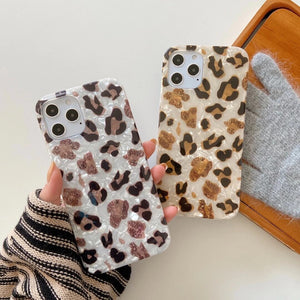 Vintage Glitter Leopard Phone Case for iPhone 12 11 Pro Max XR XS 7 8plus Cute Shell Soft Tpu Leopard Print Marble Cover