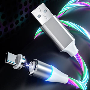 3In1 Magnetic Current Luminous Lighting Charging Mobile Phone Cable Cable for Iphone 13 Micro USB Type C Fast Charger Cable