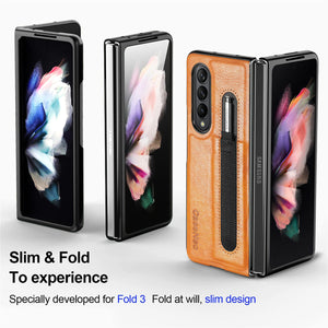 Slim Thin Pen Holder Leather Case for Samsung Galaxy Z Fold3 Fold 4 Fold4 Fold 3 5G Anti-Falling Phone Bag Cover Funda Capa