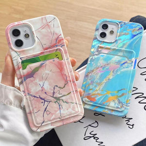 Laser Marble Glitter Card Bag Phone Case For iphone 14 13 12 11 Pro XS Max X XR 7 8 Plus SE 2020 Silicone Soft TPU Back Cover