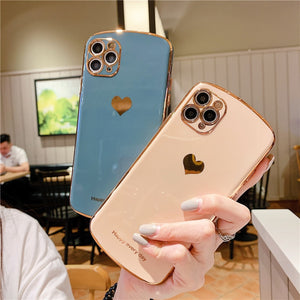 Love Heart Plating Phone Cases For iPhone 14 12 Mini 13 11 Pro XS Max X XR 7 8 Plus SE 2020 Case Silicone Soft IMD Back Cover