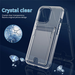 Luxury Shockproof Acrylic Hard Case For iPhone 11 12 13 Pro Wallet Card Slots Clear Soft Silicon TPU Cover For iPhone13 Pro Max